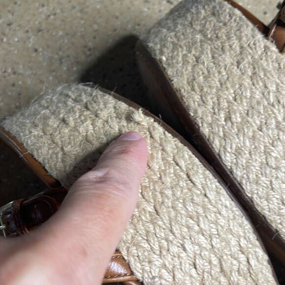 KORS Cognac Leather Jute Wrapped Platform Wedge Sandals 10 - Picture 9 of 11